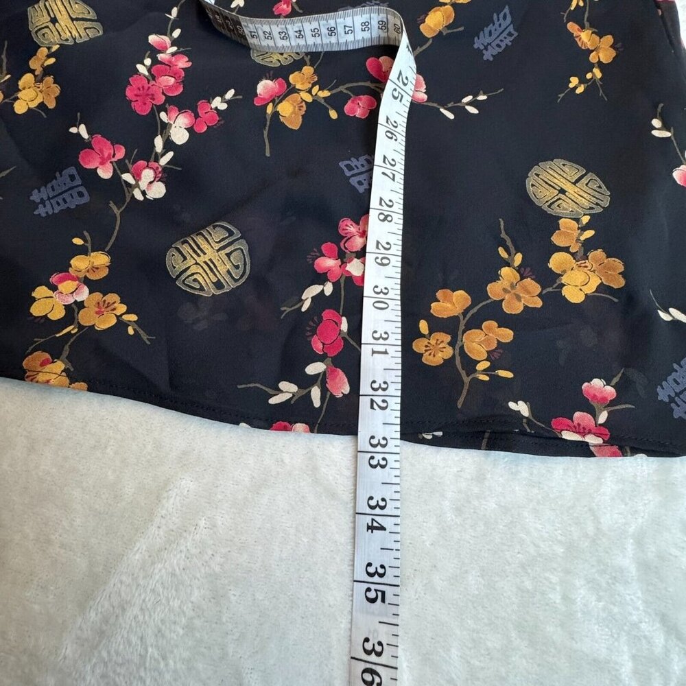 Floral Women's Maxi Lined Skirt Small Oriental Elastic Waist Lined Black Red Ylw - Picture 6 of 7